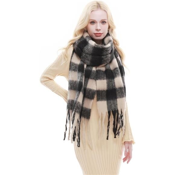 Plaid Scarf for Women Chunky Scarves Winter Warm Thick Oversized - Picture 2 of 7